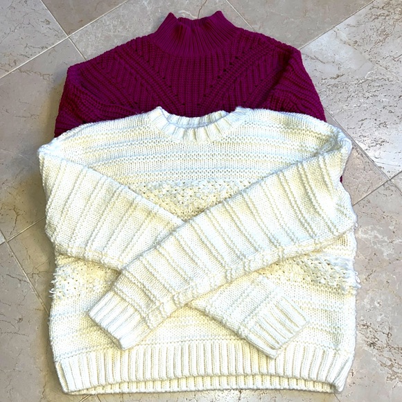 Bundle of 2 Lottie Moss PacSun Cropped Sweaters Cream Magenta - Size XS - Picture 1 of 7